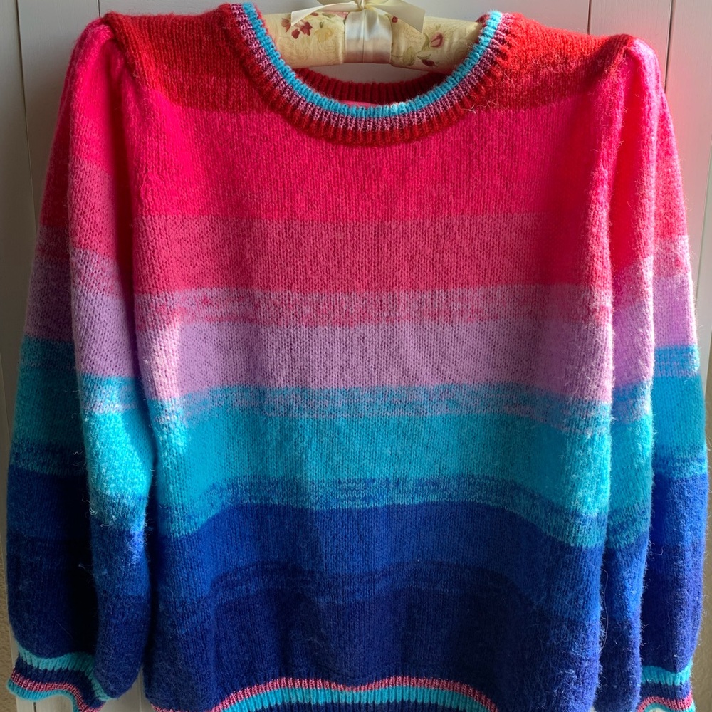 Lilly Pulitzer Pink Blue Metallic Ombré Striped Sweater for Women Puff Sleeve
